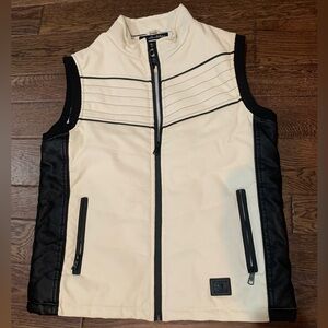 Fried Denim Size Large Mens Vest Zip Sleeveless Faux Leather